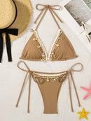 Biquíni Cortininha Areia com Amarração Ajustável