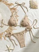 Biquíni Cortininha Areia com Amarração Ajustável